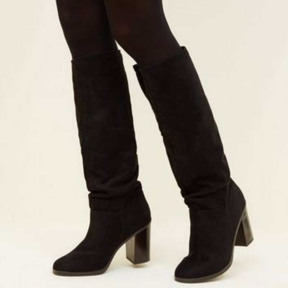 Black suede slouch boots